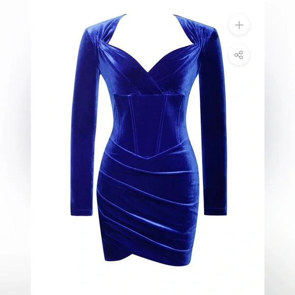 Royal Blue Long Sleeve Corset Velvet Dress NWOT Small - Picture 2 of 8